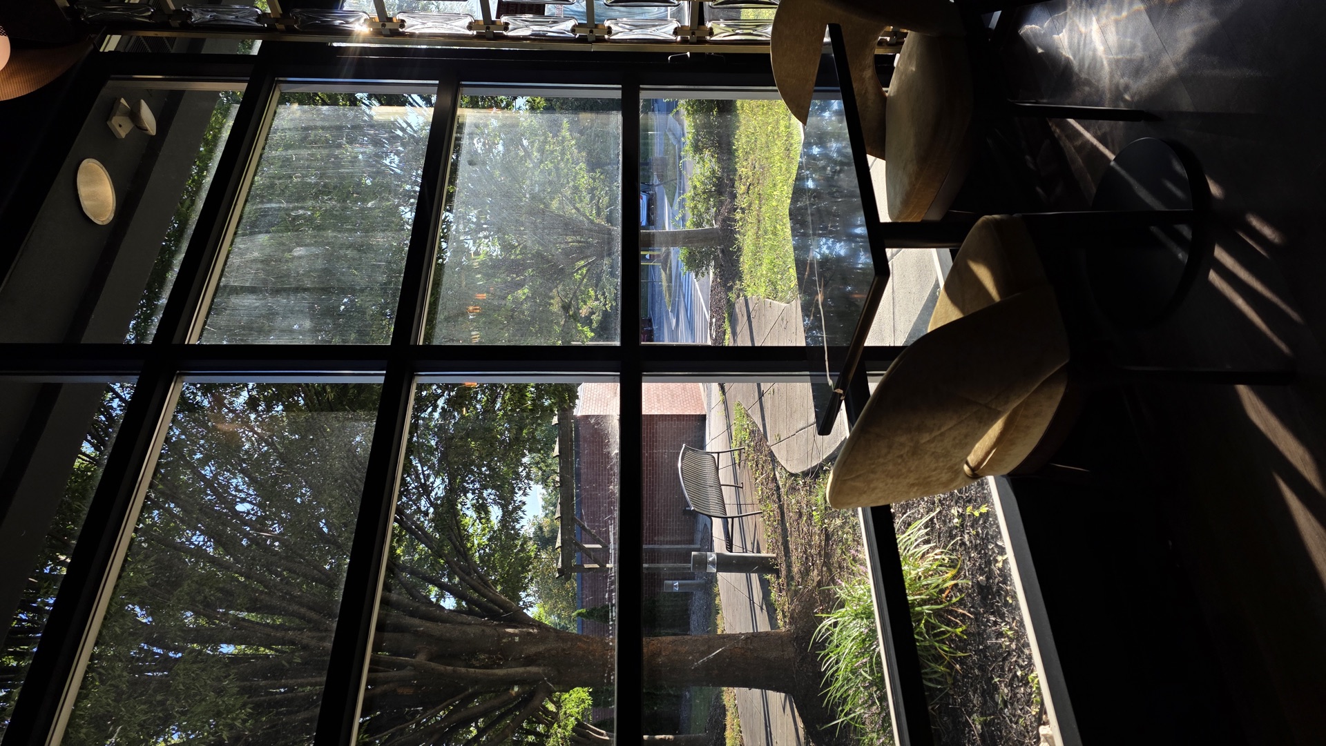 Floor-to-ceiling windows with garden view